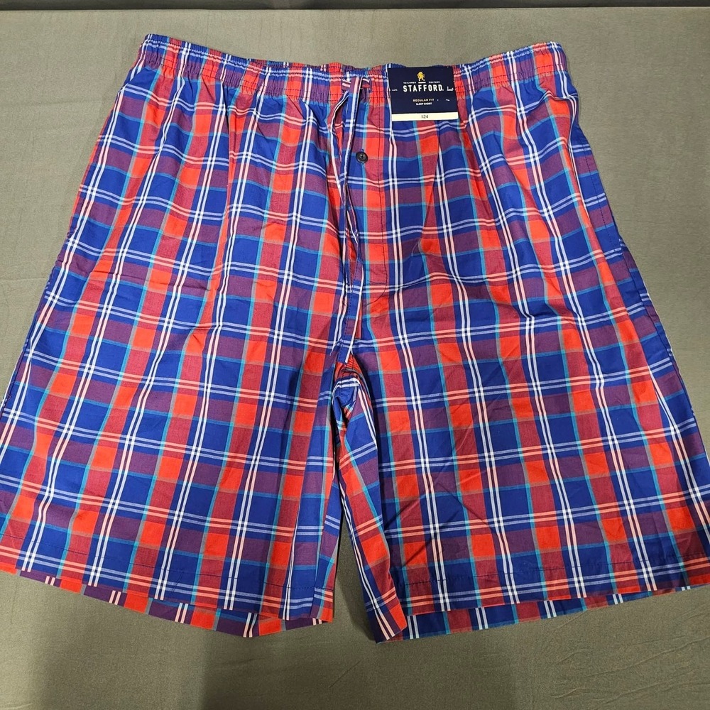 Stafford Blue Red & White Plaid Regular Fit Mens Sleep Shorts Size XL New